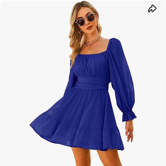 Amazon Dresses Long Sleeve Tie Back Wedding Guest Dress In Royal